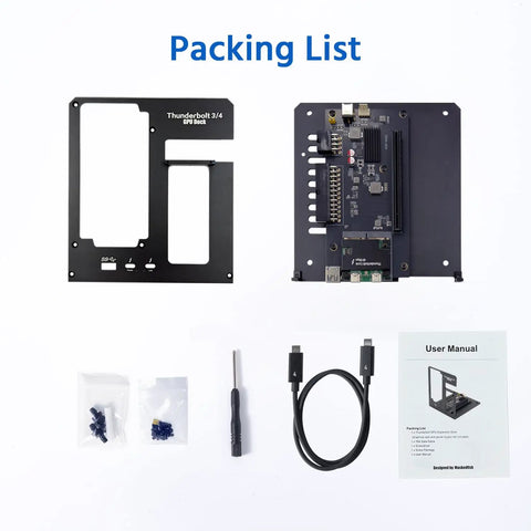 Thunderbolt Three Four External Graphics Enclosure Straight Powers Up Your Laptop Rig For Elite Gaming And Local Ai Models Supports Nvidia Rtx Five Zero And Amd Radeon Cards With Seamless Plug Play Desktop Power Flex components with manual and accessories.