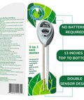 3 In 1 Plant Care Meter For Indoor And Outdoor Plants Tests Soil Moisture Sunlight And pH, battery-free, 13-inch dual sensor