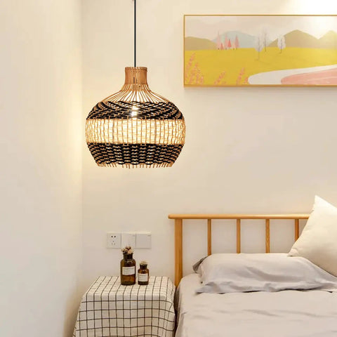 Rattan Pendant Light For Kitchen Island Handwoven Lampshade Hanging Light Fixture, Eco Friendly Wicker Chandelier, 15.74 Inch, Beige
