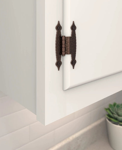 Smooth Swinging Offset Cabinet Hinges One Pair 3/8 Inch Oil Rubbed Bronze Butterfly Wood Hardware For DIY Builds Straight Fire Sweet Refresh For Your Spot installed on a cabinet door.