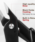 Close-up of black 5 Inch Flush Cutters 2 Pack Micro Wire Cutters with rivet, black oxide coating, and built-in return spring.