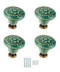 Fresh Green Ceramic Flower Drawer Knobs 4 Pack Vintage Cabinet Hardware With Heavy Duty Mounting Screws showing four floral knobs and mounting screws.