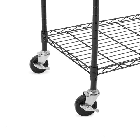 Heavy Duty 3 Inch Stem Caster Wheels For Wire Shelving, Industrial Rack Rollers with 1/4 20 Thread attached to shelving unit.