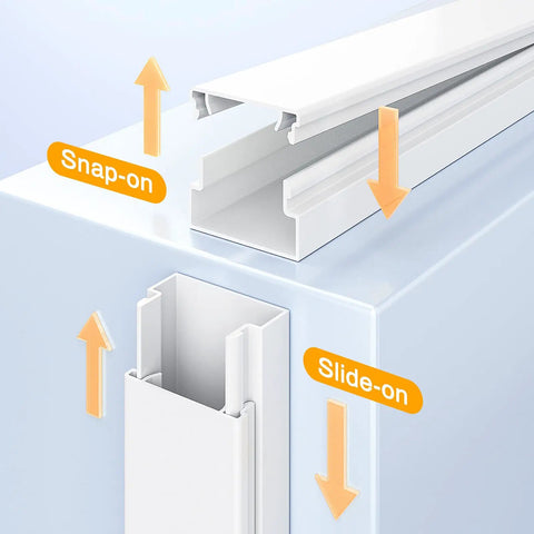 Premium Wall Cord Hider Kit With 157 Inch Cable Raceway For TV Wires showing snap-on and slide-on installation