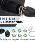 Rock Solid M14 E Bike Hub Motor Nut Set For 250W To 500W Electric Scooters Complete Bolt On Kit shown with nuts and washers.
