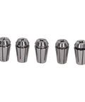 Premium Thonlai Cnc Engraving Collet Chuck Set With Durable Spring Steel Precision Tapping Kit For Grinding And Machining 5 Pcs High Performance, stainless steel collets viewed from the front.