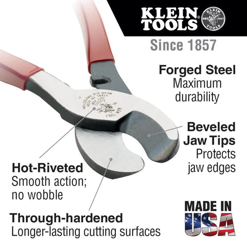 Close-up of Beefy Heavy Duty Cable Cutter For Aluminum, Copper And Communications Cable With Beveled Jaw, Made in USA