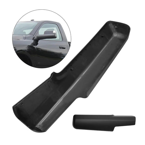 Trailer Tow Mirror Cover Cap Front Arm Right Passenger Side Replacement For Dodge RAM 2014-2019, shown next to a RAM truck mirror