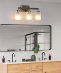 Three Light Brushed Nickel Vanity Light With Frosted Glass Shades, Wall Mount Sconce For Bathroom And Over Mirror, Modern Indoor Lighting