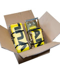 Built Tough Heavy Duty Ratchet Strap Set With Flat Hooks 4 Inch By 27 Foot 2 Pack Bright Yellow Load Tie Downs in box