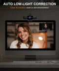 Top Rated Full Hd Webcam Equipped With Dual Noise Canceling Mics And Sliding Privacy Cover Rock Solid For Chill Streaming Sessions And Crisp Daily Video Calls on computer in dim light.