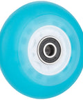 Close-up of blue LED light up 76mm 85A Ripsurf wheel with ABEC 9 bearing for RipStik DLX caster board and deluxe junior skateboard.