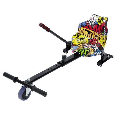 Go Kart Attachment For Hoverboards 6.5 To 10 Inch Safe Sit Down Ride For Kids And Adults Adjustable Seat with graffiti design