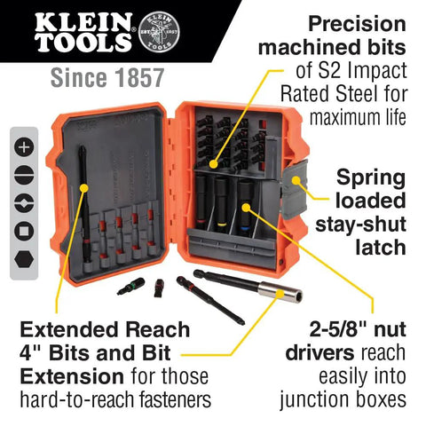 26-Piece Impact Driver Bit Set With Nut Driver And Screwdriver Bits In Durable Case shown open, highlighting S2 steel bits.