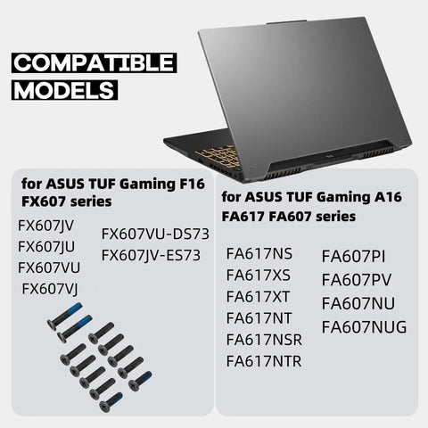 Heavy Duty Premium Slick Black Laptop Bottom Case Screws Replacement Bundle Built For Asus Tuf Gaming Fa617 Fa607 And F16 Fx607 Models on laptop.