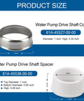 Outboard Water Pump Drive Shaft Collar And Spacer Kit For 115-300HP Two And Four Stroke Motors With Collar 61A-45527-00-00 And Spacer 61A-45538-00-00 Mercury 225 EFI Four Stroke Compatible, showing product size details.