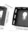 2Pcs Heavy Duty Upgrade Square Slot Cutter Blade For Drywall Outlet Box Cutting Compatible With Dewalt 20V And Milwaukee M18 Oscillating Multi Tools Hardened Steel One Step In Place Sheetrock Jack Hole Tool showing dimensions and design.