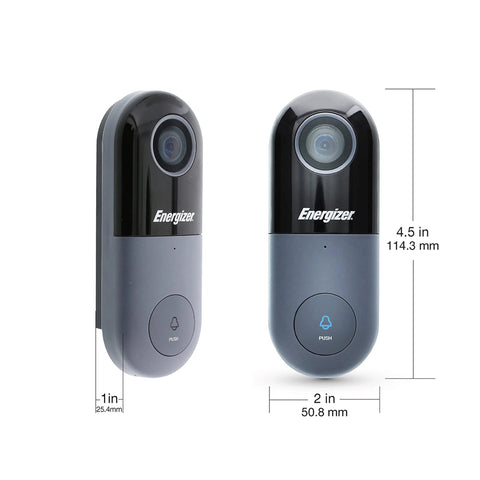 1080P Wired Video Doorbell For Real Home Security With 140 Degree Field Of View, Requires Existing Doorbell Wires, Not Battery Powered, 2-Way Audio, Local 128GB Storage Plus Cloud Backup, Remote Access, Night Vision, And iOS/Android App showing front and side dimensions