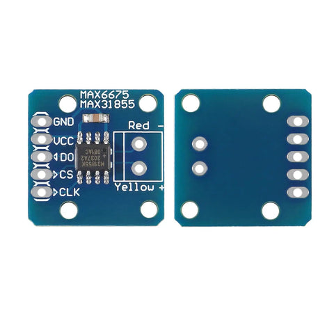 3 Pack SPI Type K Thermocouple Temperature Sensor Board Modules With MAX31855 MAX6675 That Work With Arduino 14 Bit Resolution 0.25 Degree Accuracy Lightning Fast Data Great For DIY Projects, front and back view