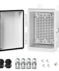 Rugged IP67 Waterproof Electrical Junction Box with Hinged Cover and Stainless Steel Latch, ABS Plastic Enclosure, Grey