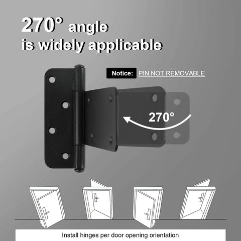 Genuine 5 Inch Matte Black Door Hinges 4 Pack Heavy Duty Gate Hardware showing 270° angle for installation orientation.