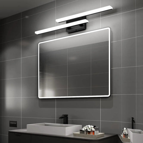 Modern LED Vanity Light 30 Inch Black Bathroom Fixture Dimmable Wall Mount White Light 6000K Aluminum Frame With Frosted Acrylic Shade
