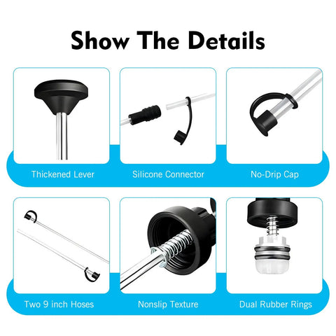 Power Steering Fluid Extractor And Refill Pump Kit, 200cc with thickened lever, silicone connector, no-drip cap, hoses, nonslip texture