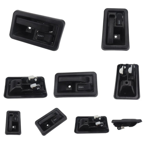 Upgrade Your Ride With This Left Or Right Car Interior Door Handle Knob That Fits Perfectly To Fix Damaged Dents And Scratches Without Cutting Wires So You Can Freshen Up Your Inner Grab Handle And Avoid Big Repair Bills Today. black ABS car interior door handle knob set, front and rear views