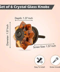 Side view of Amber Crystal Knob Set For Cabinets And Drawers By Perilla Home Handmade Vintage Glass Cabinet Hardware with dimensions.