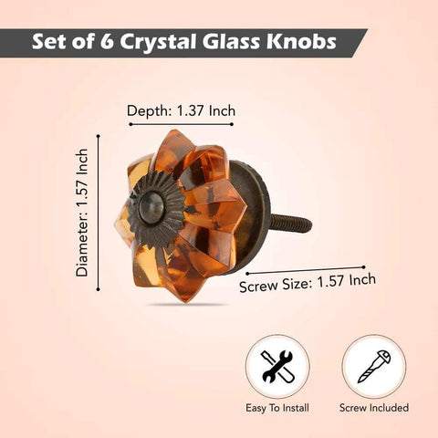 Side view of Amber Crystal Knob Set For Cabinets And Drawers By Perilla Home Handmade Vintage Glass Cabinet Hardware with dimensions.