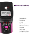 Pro Stud Finder featuring sharp LCD readouts and function description for easy detection of studs, pipes, and wires.