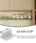 Heavy Duty Aluminum Alloy Glass Shelf Brackets Set with beefy carrying capacity, two hole floating shelf clips in kitchen