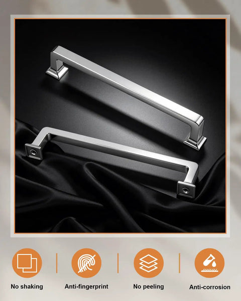 10 Pack Slick Polished Chrome Cabinet Pulls 5 Inch Center To Center Dresser Drawer Handles on black background