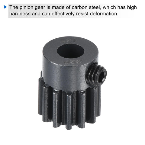Two Pack 32P Hardened Pinion Gear With 5mm Shaft 13T Carbon Steel For RC Car Boat Drone Upgrade, side view showing teeth detail.