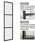 Detailed view of Double Sliding Barn Door Set 42 By 84 Inch With 7 Foot Hardware Kit And Soft Close Mechanism showing carbon steel frame and frosted glass panels.
