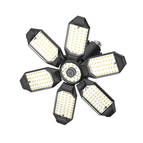 200W Deformable Led Garage Light With 22000LM 6500K Cool White fits E26 and E27 Sockets, six-panel, top view