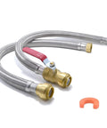 Flexible Water Heater Connector Kit With 24 Inch Stainless Steel Braided Hose And Integrated Three Quarter Inch Ball Valve FIP