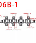 Get The 06B-1 Single Strand Industrial Conveyor Chain At 9.5mm Pitch And 1.5 Meter Length For Heavy Duty Machine Transmission, detailed dimensions visible.