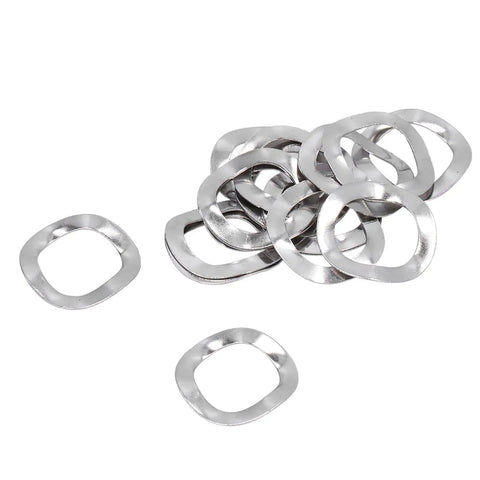 Crinkle Wave Washers Kit 100 Pcs A2 Stainless Steel Heavy Duty Pro Grade Fasteners For Automotive DIY And Construction Projects To Prevent Bolt Slippage And Evenly Distribute Pressure During Installations. A2 stainless crinkle wave washers shown stacked on white