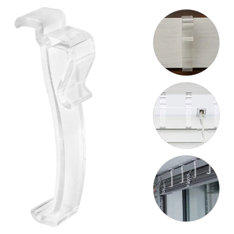 Thirty Piece Set Of Transparent Valance Clips For Window Blinds 2.5 Inch Hidden Track Holders shown with transparent clip for easy installation.