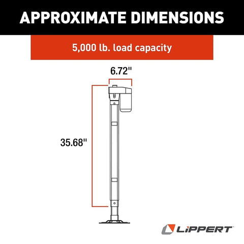 Diagram of Ground Control 3.0 Automatic 5th Wheel RV Leveling System Front Hall Effect Jack Replacement, 5,000-lb capacity.