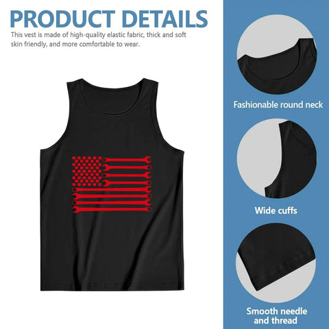 Mens Straight Fire Cotton Tank Top With Bold American Flag And Mechanic Wrench Graphic Breathable Sleeveless Summer Gym Shirt Soft Muscle Tee For Active Hustlers And Fitness Fans Daily