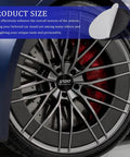 Upgrade Your Daily Ride With These Sick 56MM Aluminum Wheel Center Caps Set on a stylish car wheel with red brake calipers.