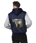 Back view of heavyweight fleece hoodie for men with full zip front, wolf design, warm lining, cozy winter sweatshirt jacket