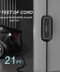 Heavy Duty Portable Level 1 And 2 EV Charger 16 Amp 110 To 240 Volt SAE J1772 Electric Car Charging Cable 21 FT Cord plugged into a car.
