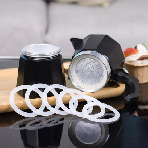 Six Pack Food Grade Silicone Gasket Rings Replacement For Aluminum Stovetop Coffee Makers And Moka Pots Three Cup Size Durable Seal