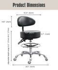 Big Cushion Drafting Chair With Backrest Rolling Stool For Studio Workshop Classroom Lab Or Home Office, dimensions labeled.