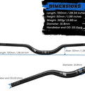 Diagram of Smpl Mountain Bike Handlebar 31.8mm Diameter 50mm Rise 720mm Width Aluminum Alloy Black with dimensions. 