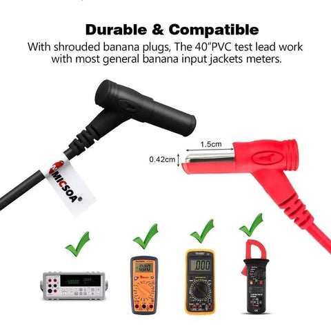 All Purpose Multimeter Test Leads With Banana Plug Probes For Digital Meters 20A 1000V PVC Insulated Shrouded Universal