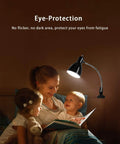 Family reading under Eye-Caring Clip On Desk Lamp With 360 Degree Gooseneck Reading Light, Portable Clamp On Table Lamp